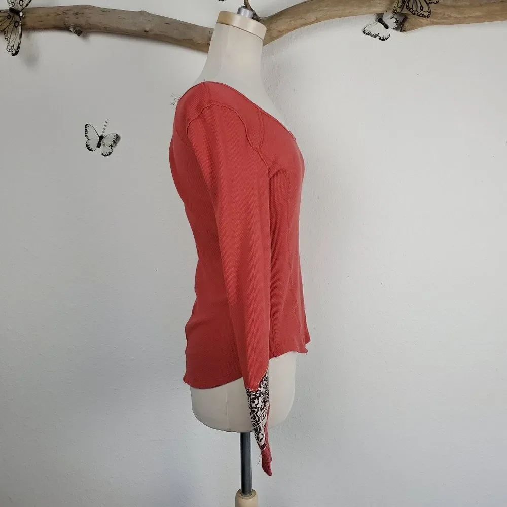 Free people red bandana cuffed henley